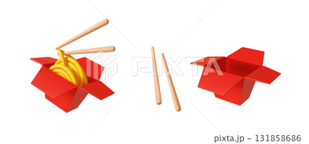 Illustration of Noodles in Red Takeout Box 131858686