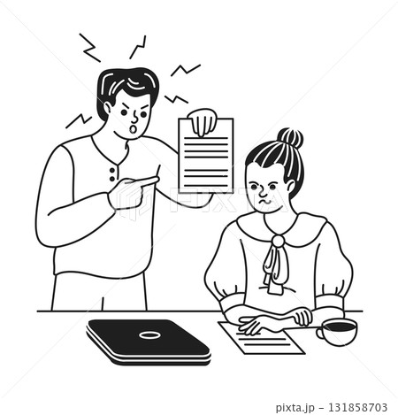 Frustrated Man Pointing at Paper in Discussion 131858703