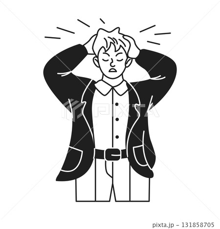 Stressed businessman holding head in frustration Stressed businessman holding head in frustration 131858705