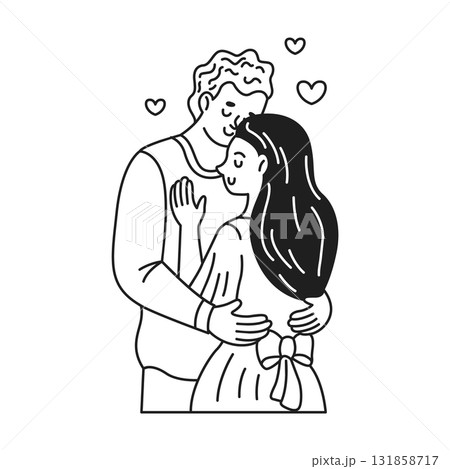 Romantic Couple Embracing In Heartwarming Illustration Romantic Couple Embracing In Heartwarming Illustration 131858717