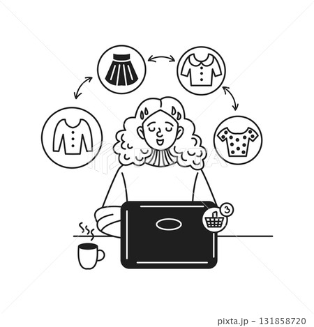 Woman Shopping Online for Clothes Illustration Woman Shopping Online for Clothes Illustration 131858720