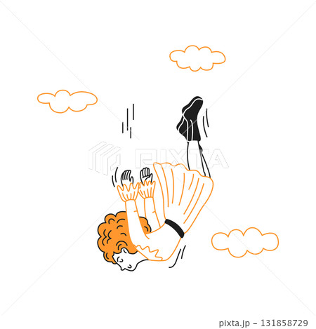 Whimsical Illustration of Falling Woman in Clouds 131858729