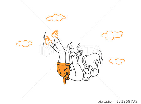 Illustration of Woman Falling Through Sky with Clouds 131858735