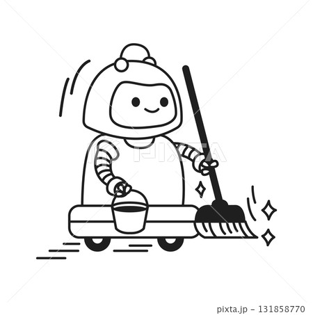 Cute Cartoon Robot Cleaning Image Cute Cartoon Robot Cleaning Image 131858770