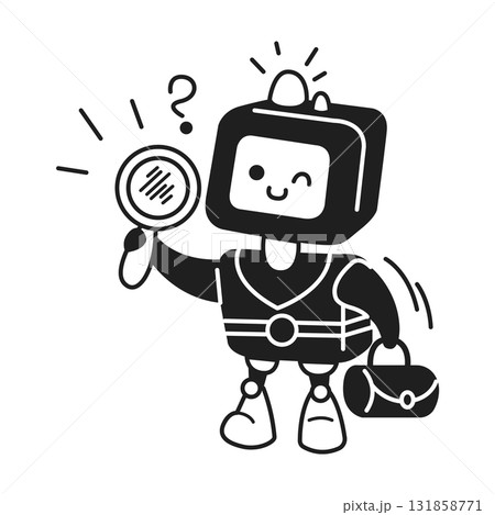 Friendly Robot Detective with Magnifying Glass 131858771