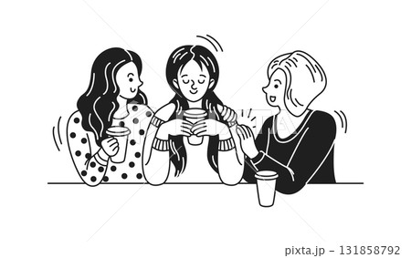 Cartoon Women Enjoying Coffee Time Together 131858792