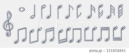 Silver Music Notes on Transparent Background 131858841