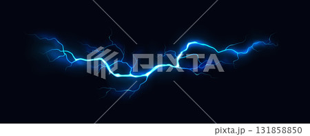 Glowing Electric Lightning Bolt on Dark Background 131858850