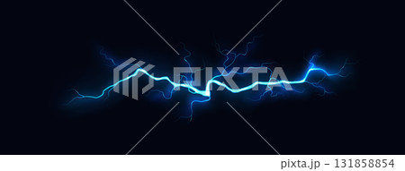 Blue Electric Lightning Bolt on Black Background Blue Electric Lightning Bolt on Black Background 131858854