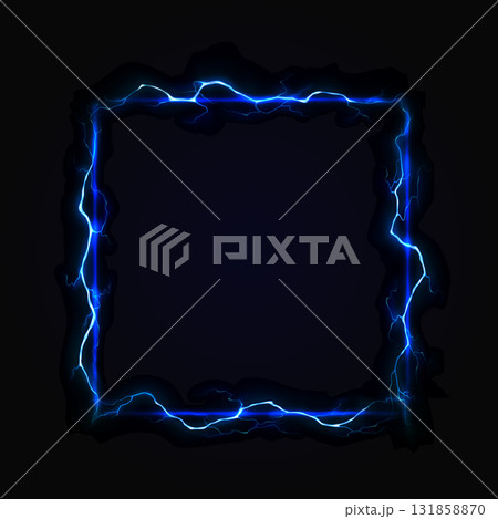 Electric Blue Lightning Frame on Dark Background 131858870
