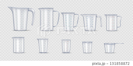 Various Measuring Cups Set on Transparent Background Various Measuring Cups Set on Transparent Background 131858872