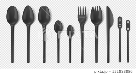 Black Cutlery Set on Transparent Background Black Cutlery Set on Transparent Background 131858886