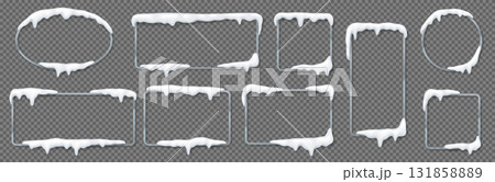 Various Snow Covered Frames on Transparent Background 131858889