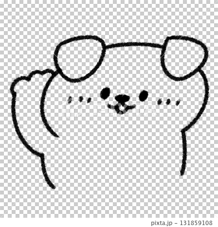 Illustration of a cute, droopy-eared dog raising its right paw in a greeting (monochrome) Illustration of a cute, droopy-eared dog raising its right paw in a greeting (monochrome) 131859108