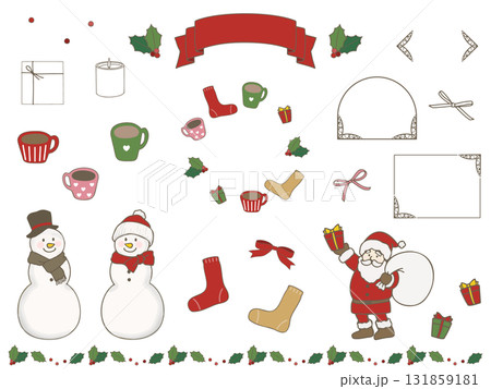 カラフルでかわいいクリスマスのイラスト素材セット 131859181