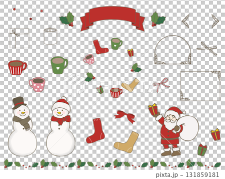 カラフルでかわいいクリスマスのイラスト素材セット 131859181