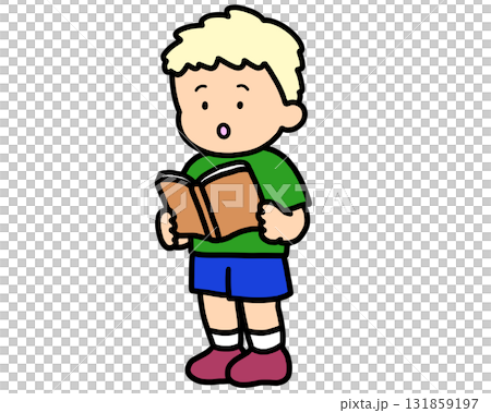 A blonde boy reading a book (standing) A blonde boy reading a book (standing) 131859197