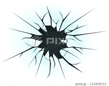 ガラス割れ　ひび割れテクスチャー　放射線状 131859213