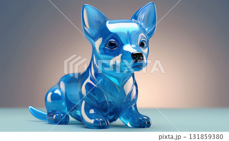 ガラスのような質感を持つ青い3D犬フィギュア「AI生成画像」 ガラスのような質感を持つ青い3D犬フィギュア「AI生成画像」 131859380
