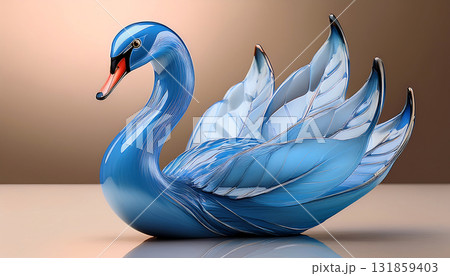 優雅に羽を広げる青い白鳥を表現した立体的な3D作品「AI生成画像」 優雅に羽を広げる青い白鳥を表現した立体的な3D作品「AI生成画像」 131859403