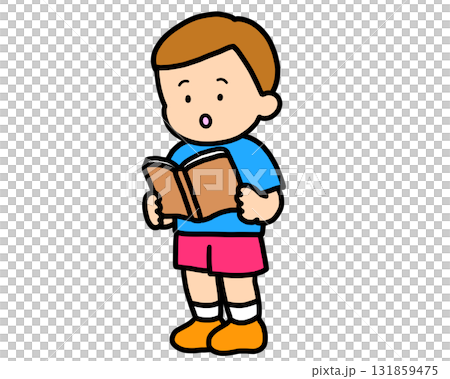 Brown-haired boy reading a book (standing) 131859475
