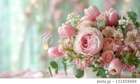 バラのフラワーアレンジ（ピンク基調） 131859889