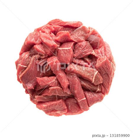 Fresh meat pieces are displayed against a clean white background, showcasing their rich color and texture, ideal for culinary use and product design. Fresh meat pieces are displayed against a clean white background, showcasing their rich color and texture, ideal for culinary use and product design. 131859900