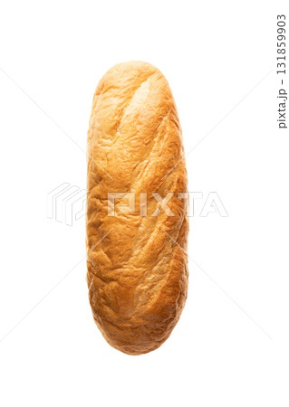 fresh toasted bread loaf or baguette isolate on a white background for design and designers. Golden toasted bread loaf sits alone on a white background, highlighting its crisp texture and inviting 131859903