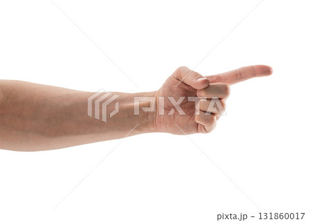 Adult man hand point gesture isolated on white Adult man hand point gesture isolated on white 131860017