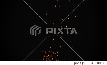 sparks and embers from campfire flying over black background sparks and embers from campfire flying over black background 131860054