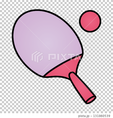 Ping Pong Paddle and Ball Violet Illustration Transparent Background Sport Doodle 131860539