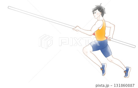 棒高跳びで助走する男子の水彩風イラスト 棒高跳びで助走する男子の水彩風イラスト 131860887