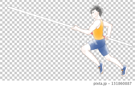 棒高跳びで助走する男子の水彩風イラスト 棒高跳びで助走する男子の水彩風イラスト 131860887