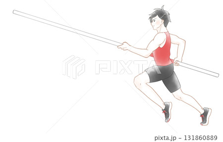 棒高跳びで助走する男子の水彩風イラスト 131860889