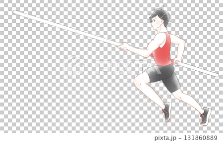 男孩跑撐竿跳的水彩畫 131860889