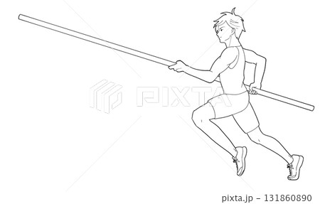 棒高跳びで助走する男子の白黒イラスト 131860890