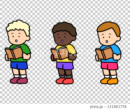 Three boys reading books (standing) Three boys reading books (standing) 131861756