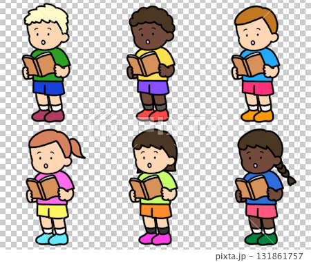 Six mixed-gender people reading books (standing) 131861757