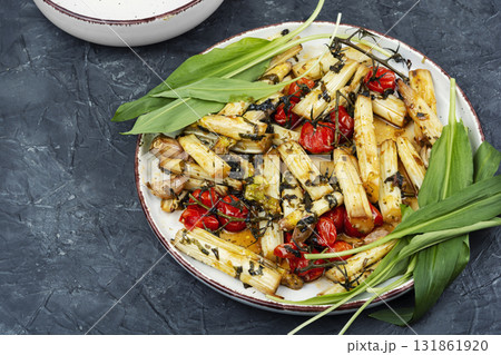 Asparagus tomatoes salad, healthy diet. Asparagus tomatoes salad, healthy diet. 131861920