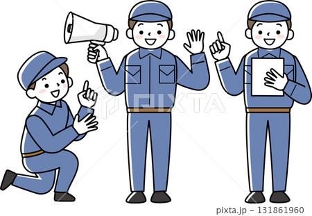 説明する作業服の人物のイラストセット 131861960