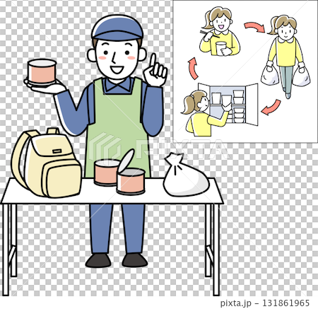 A firefighter explains about food supplies in the event of a disaster 131861965