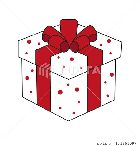 White gift box with red polka dots and red bow. White gift box with red polka dots and red bow. 131861997