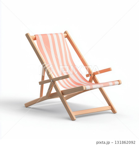 3d render pink and white striped wooden beach chair for relaxation and comfort on the beach isolated on white background 3d render pink and white striped wooden beach chair for relaxation and comfort on the beach isolated on white background 131862092