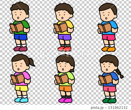 本を読む（立ち）アジア人の男女　6人 131862132