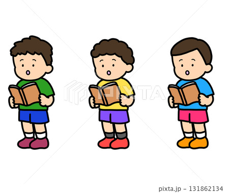 本を読む（立ち）アジア人の男の子　3人 131862134