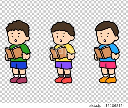 本を読む（立ち）アジア人の男の子　3人 131862134