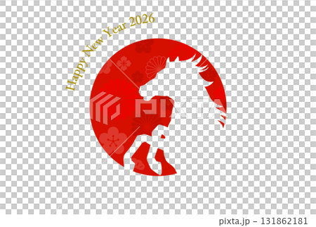 馬年新年賀卡模板日出與馬 131862181