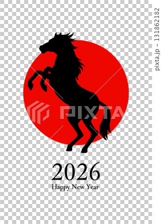 Year of the Horse New Year's Card Template Sunrise and Horse Year of the Horse New Year's Card Template Sunrise and Horse 131862182