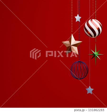 3D素材_クリスマスオーナメント_赤背景 131862283