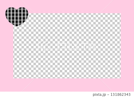 Cute rectangle pastel pink frame with black plaid heart for Valentine's Day, decoration, polaroid photo, template, social media post, poster, book cover, sticky note, school name card, paper design 131862343